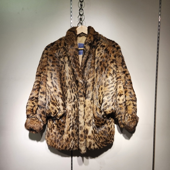 Leopard Print Rabbit Fur Coat Vintage LARGE
